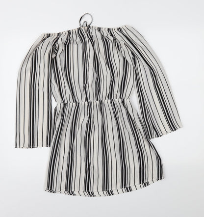 Missguided Womens Grey Striped  Fit & Flare  Size 10