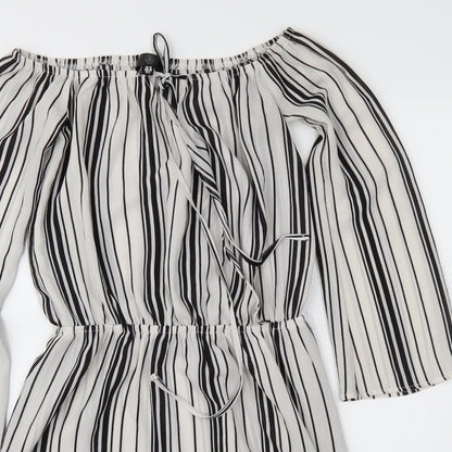 Missguided Womens Grey Striped  Fit & Flare  Size 10