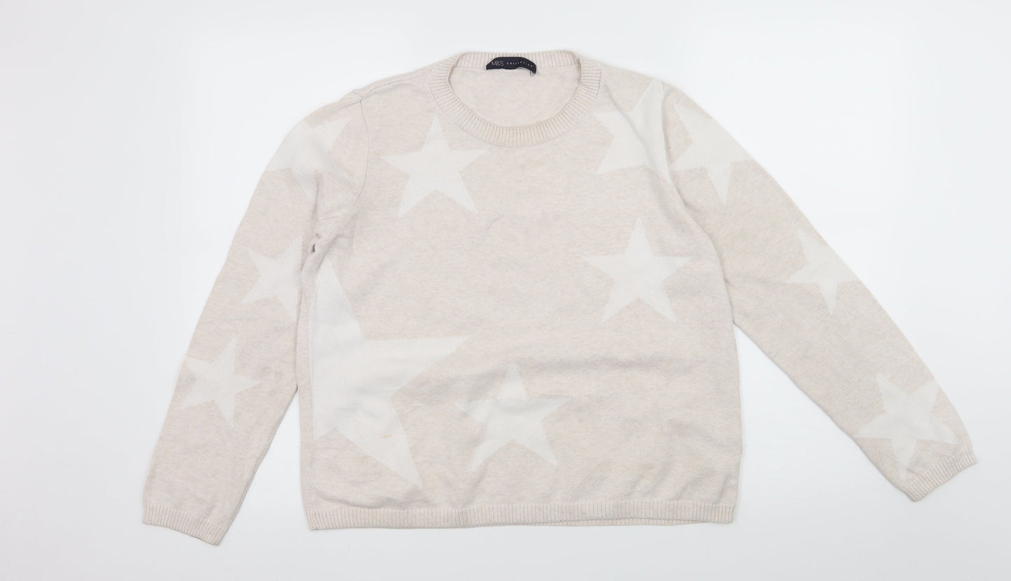 Marks and Spencer Womens Ivory Geometric Knit Pullover Jumper Size 12  - Stars