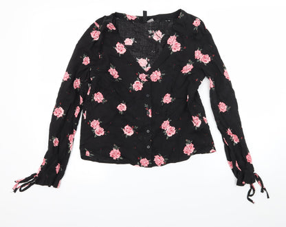 Divided Womens Black Floral  Basic Blouse Size 6