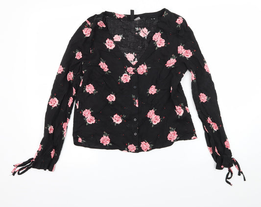 Divided Womens Black Floral  Basic Blouse Size 6