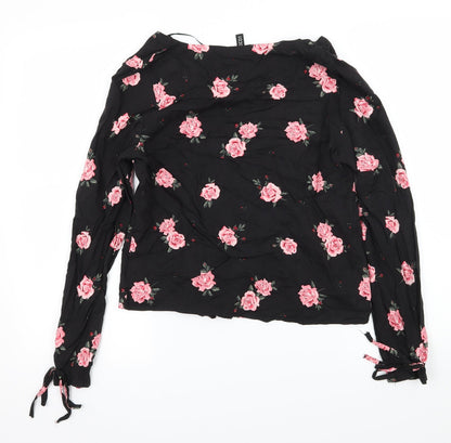 Divided Womens Black Floral  Basic Blouse Size 6