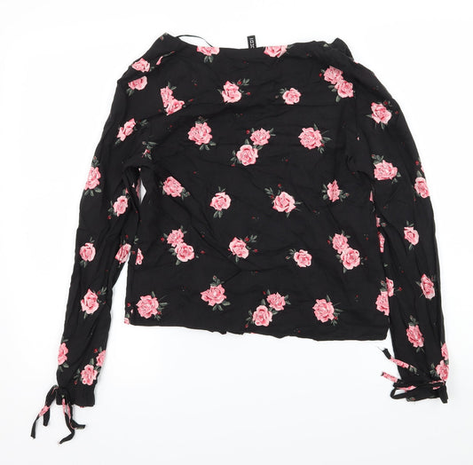 Divided Womens Black Floral  Basic Blouse Size 6