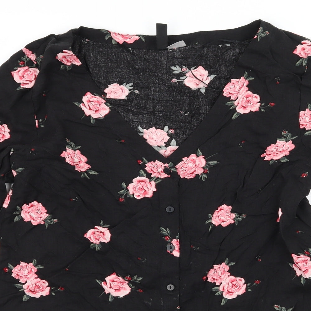 Divided Womens Black Floral  Basic Blouse Size 6