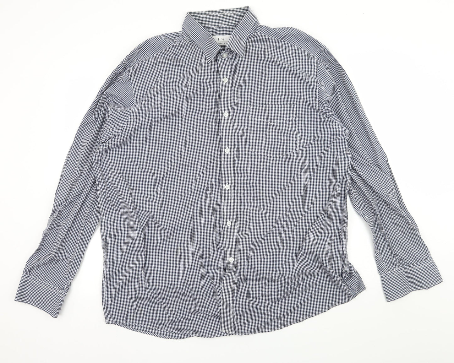 F&F Mens Blue Check   Button-Up Size 18