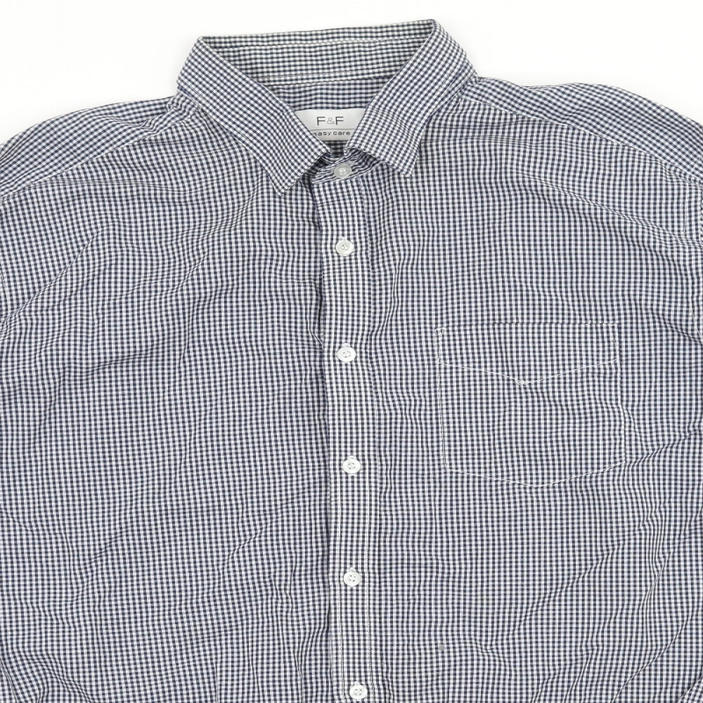 F&F Mens Blue Check   Button-Up Size 18