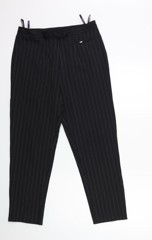 C&A Womens Black Striped Rayon Trousers  Size 16 L28 in