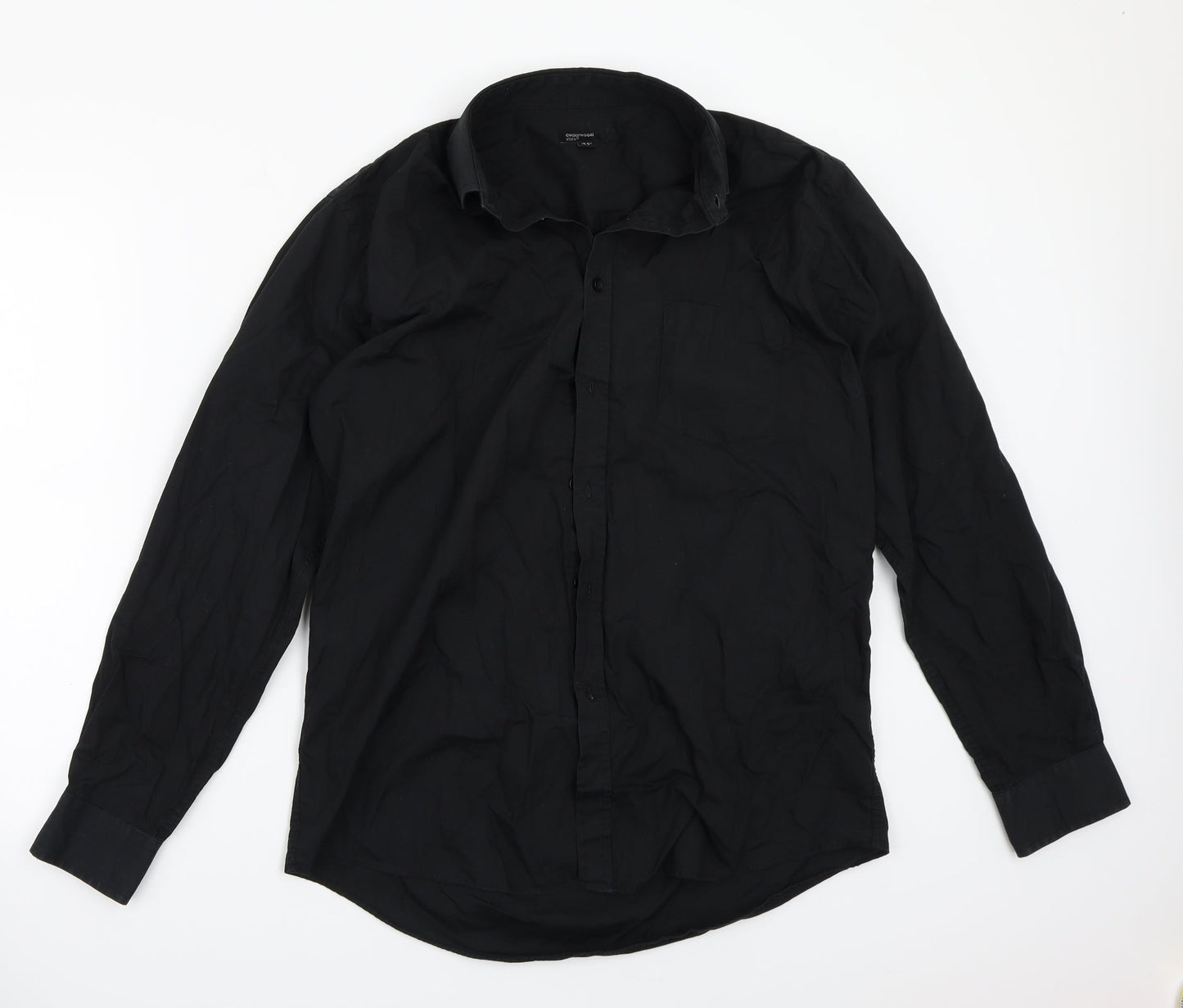 Mens UK Size 15.5 Cedar Wood State Black  Button-Up Long Sleeve Casual Shirt