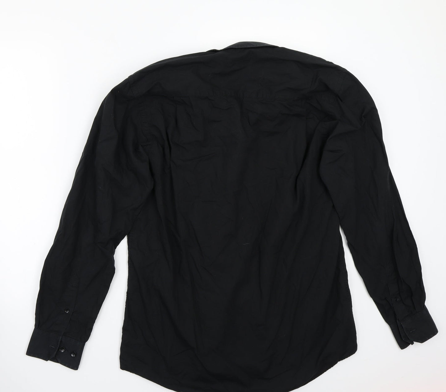 Mens UK Size 15.5 Cedar Wood State Black  Button-Up Long Sleeve Casual Shirt