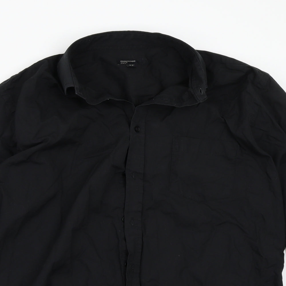 Mens UK Size 15.5 Cedar Wood State Black  Button-Up Long Sleeve Casual Shirt