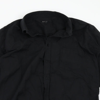 Mens UK Size 15.5 Cedar Wood State Black  Button-Up Long Sleeve Casual Shirt