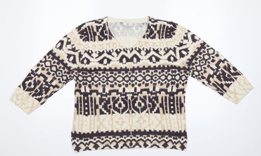 CC Womens Brown Geometric  Jersey Blouse Size L