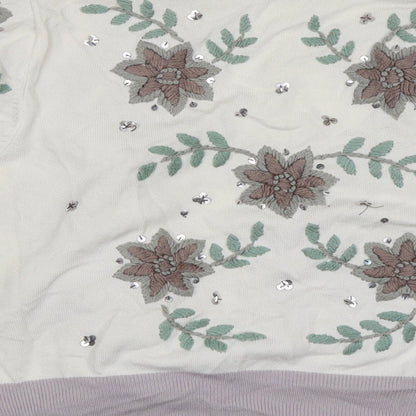 AMARANTO Womens White Floral  Shrug Jumper Size 10