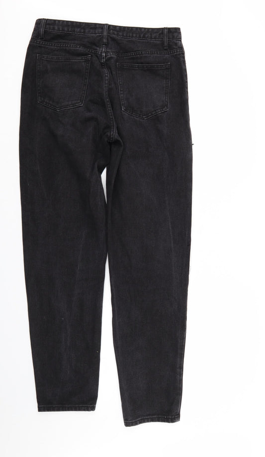 PRETTYLITTLETHING Womens Black  Denim Straight Jeans Size 12 L31 in