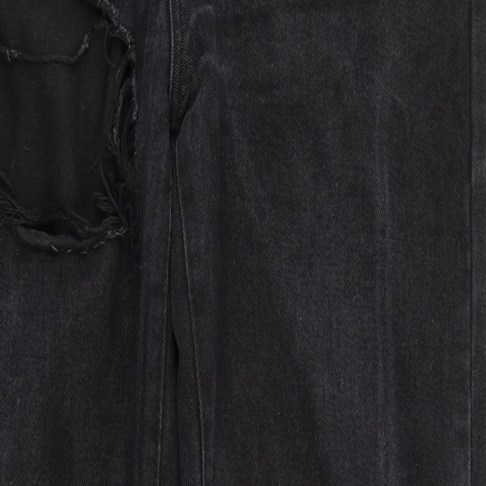 PRETTYLITTLETHING Womens Black  Denim Straight Jeans Size 12 L31 in