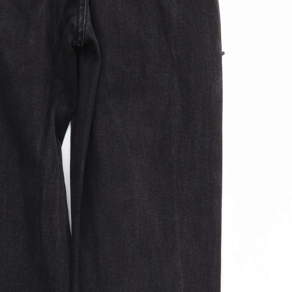 PRETTYLITTLETHING Womens Black  Denim Straight Jeans Size 12 L31 in