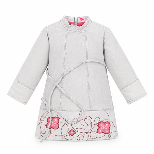 Du parseil Girls Grey Floral  Pinafore/Dungaree Dress  Size 24 Months