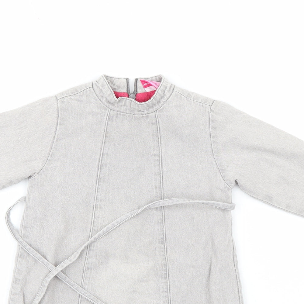 Du parseil Girls Grey Floral  Pinafore/Dungaree Dress  Size 24 Months