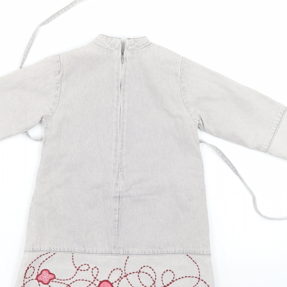Du parseil Girls Grey Floral  Pinafore/Dungaree Dress  Size 24 Months