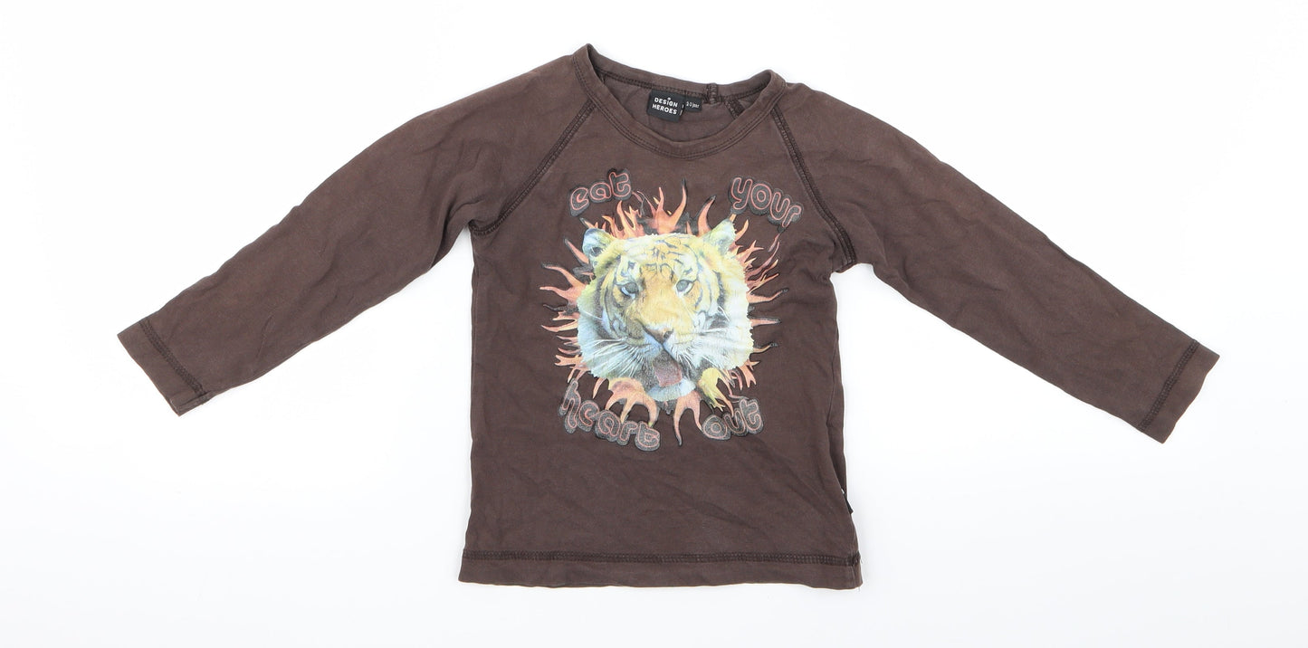 Preworn Boys Brown  Rayon Basic T-Shirt Size 2 Years