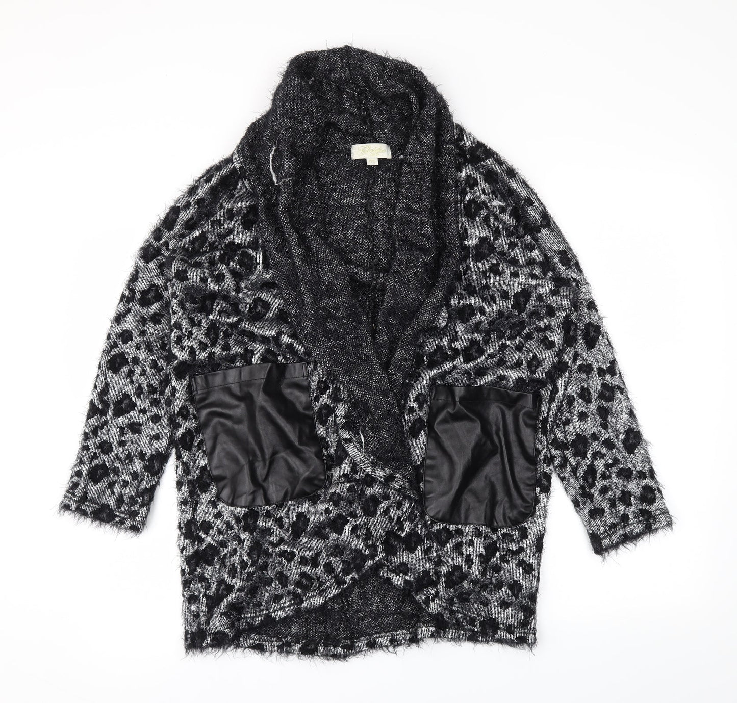 goldie  Womens Black Animal Print  Kimono Coatigan Size S