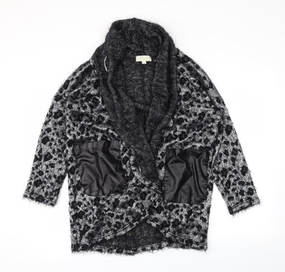 goldie  Womens Black Animal Print  Kimono Coatigan Size S
