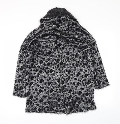 goldie  Womens Black Animal Print  Kimono Coatigan Size S