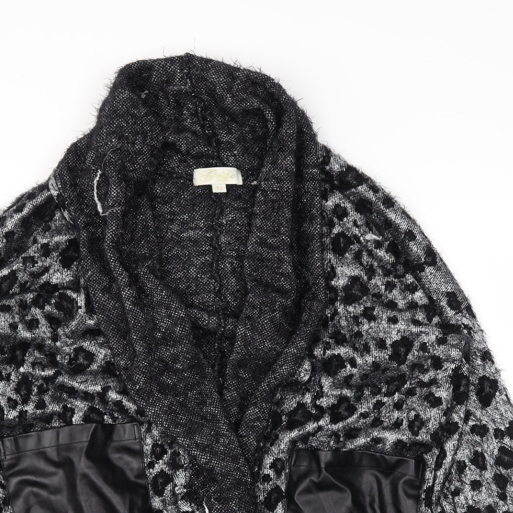 goldie  Womens Black Animal Print  Kimono Coatigan Size S