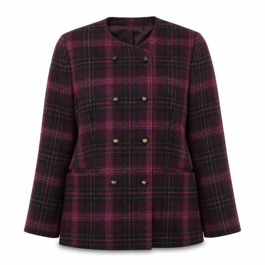Woolmark Womens Purple Plaid  Pea Coat Blazer Size 16