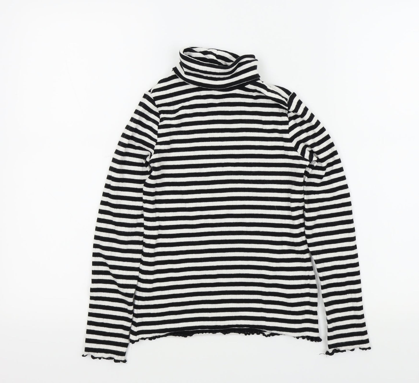 M&S Girls Black Striped  Basic T-Shirt Size 9-10 Years