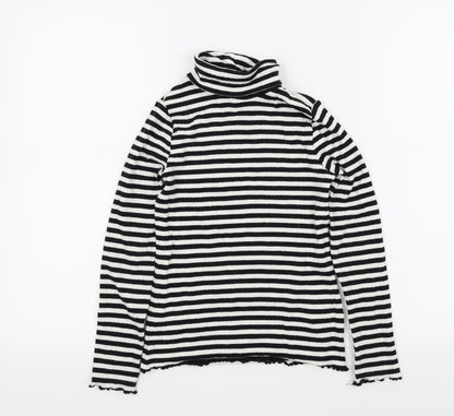 M&S Girls Black Striped  Basic T-Shirt Size 9-10 Years