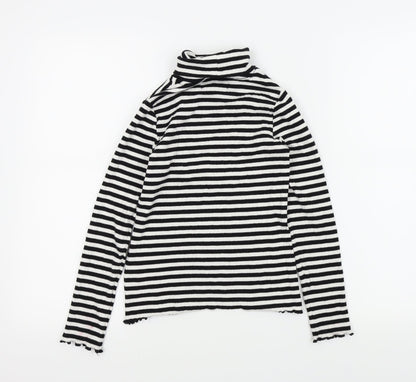 M&S Girls Black Striped  Basic T-Shirt Size 9-10 Years