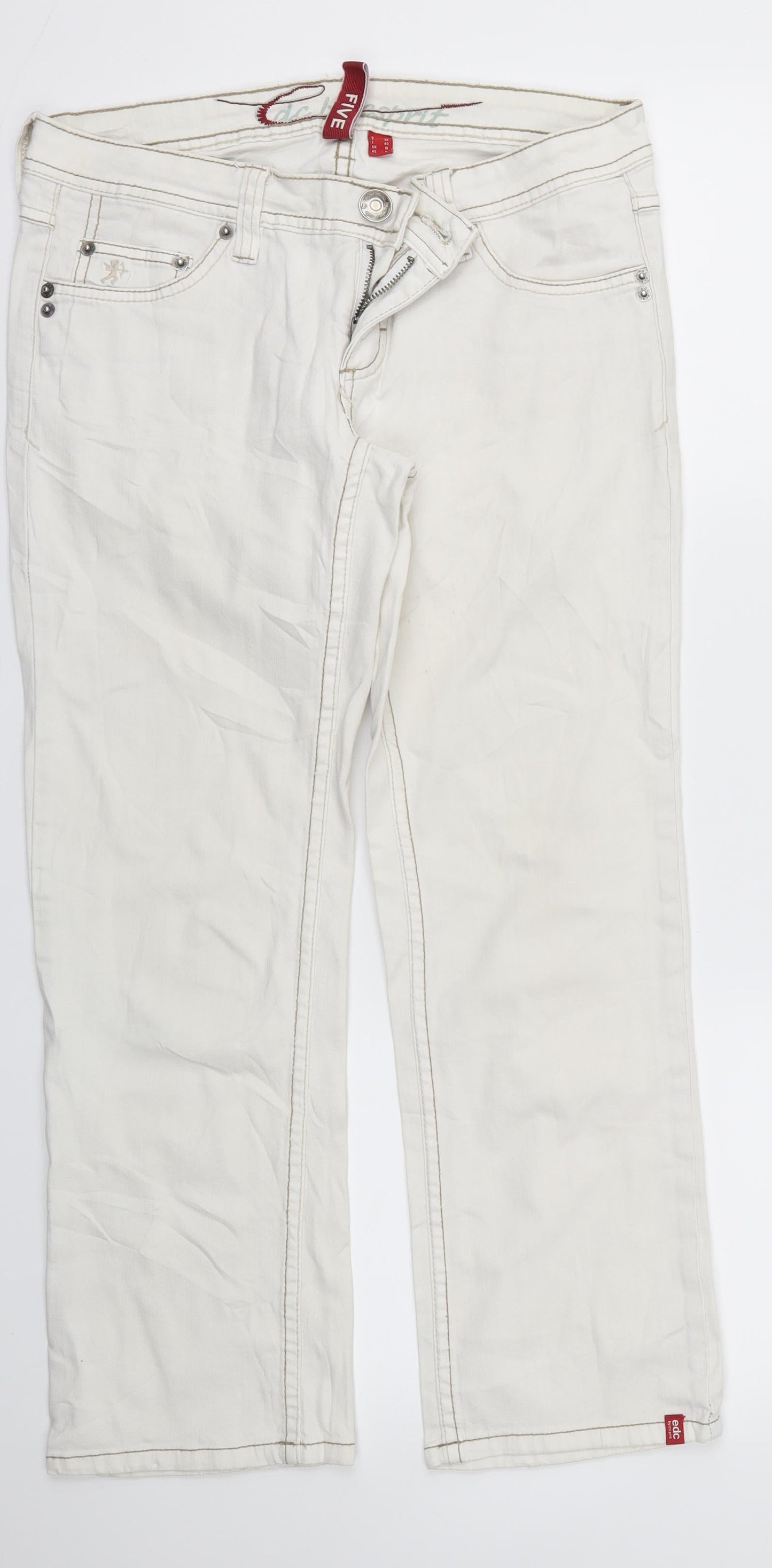 Womens UK Size 10 FIVE Regular Fit Skinny Ivory Jeans