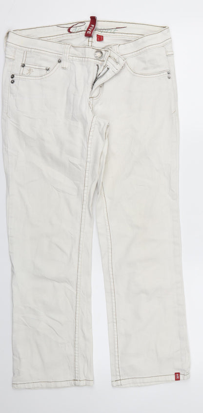 Womens UK Size 10 FIVE Regular Fit Skinny Ivory Jeans