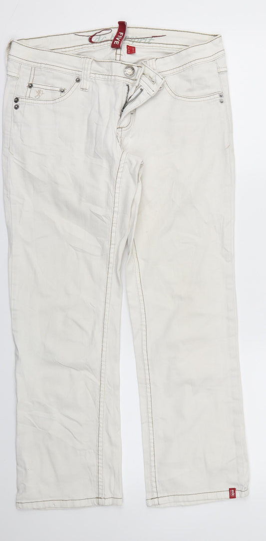 Womens UK Size 10 FIVE Regular Fit Skinny Ivory Jeans