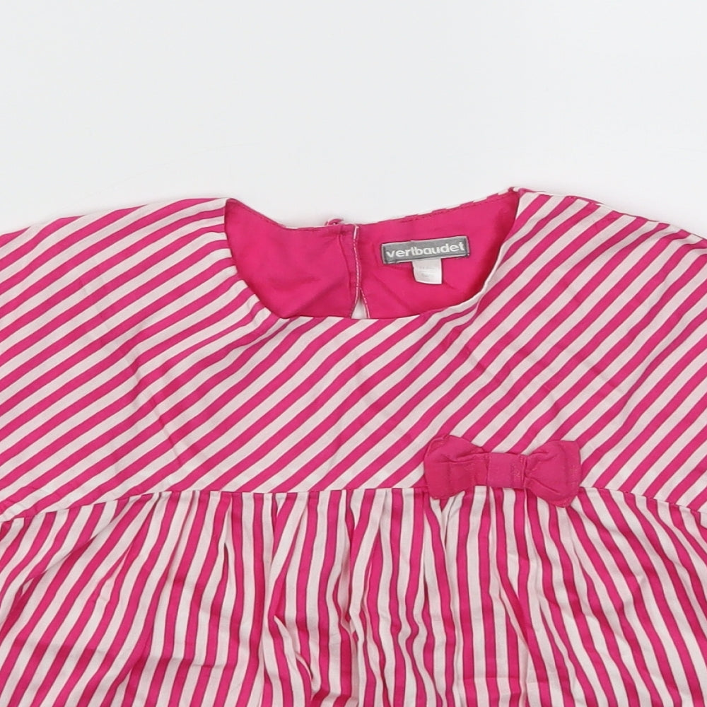 Vertbaudet Girls Pink Striped  Fit & Flare  Size 5-6 Years