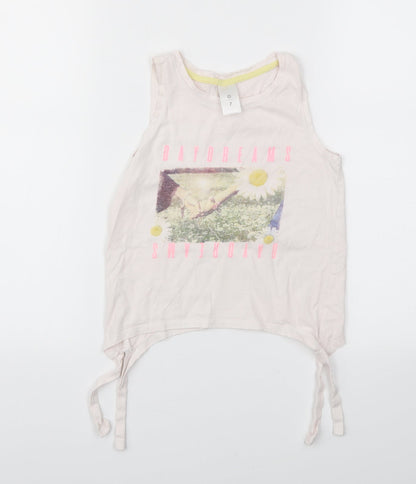 Preworn Girls Pink Animal Print  Basic T-Shirt Size 7 Years