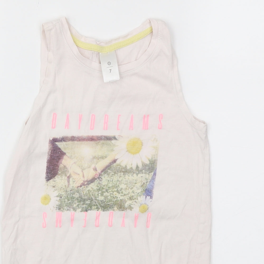 Preworn Girls Pink Animal Print  Basic T-Shirt Size 7 Years