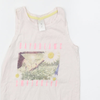 Preworn Girls Pink Animal Print  Basic T-Shirt Size 7 Years
