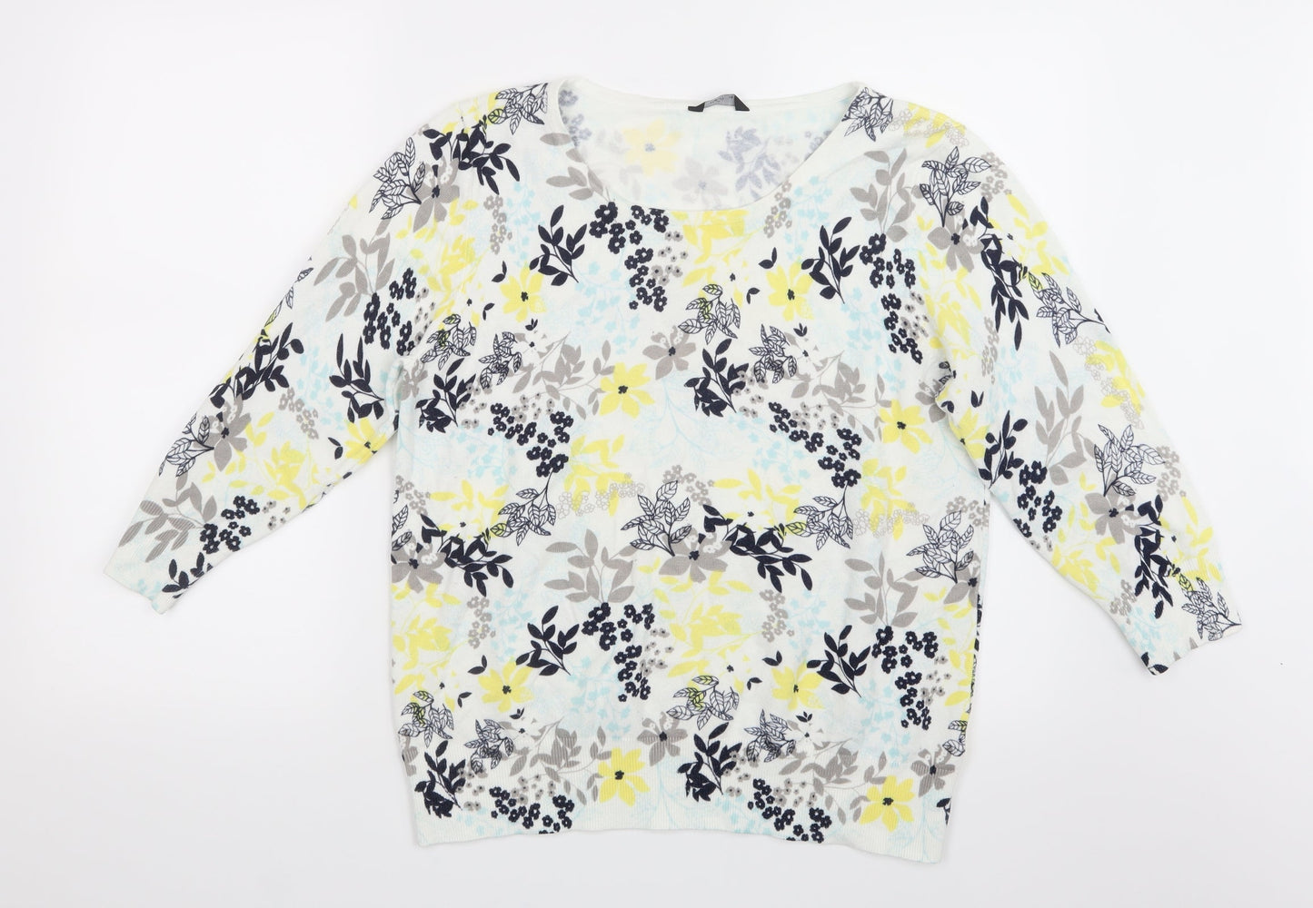 M&Co Womens White Geometric  Pullover Jumper Size 18
