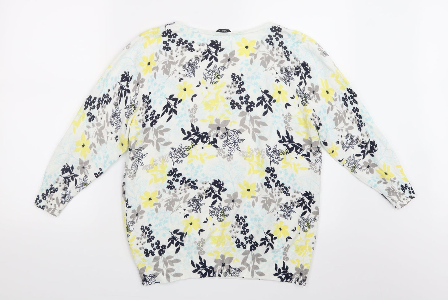 M&Co Womens White Geometric  Pullover Jumper Size 18
