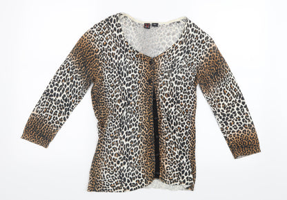 Ava Womens Brown Animal Print Knit Cardigan Jumper Size M