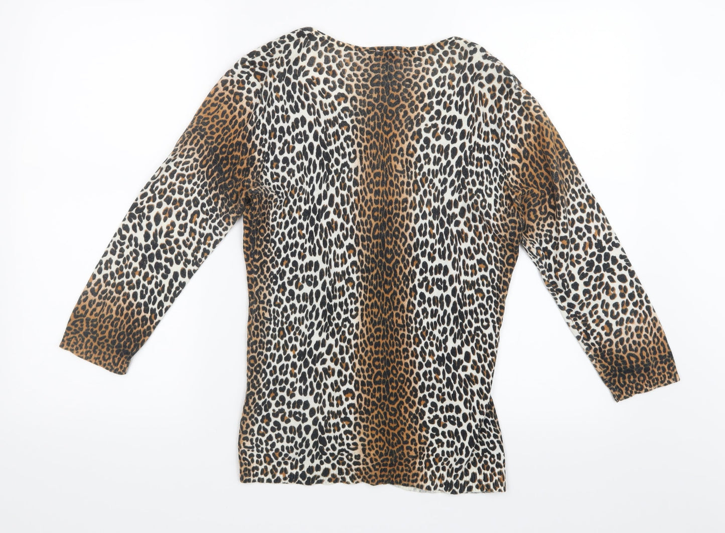 Ava Womens Brown Animal Print Knit Cardigan Jumper Size M