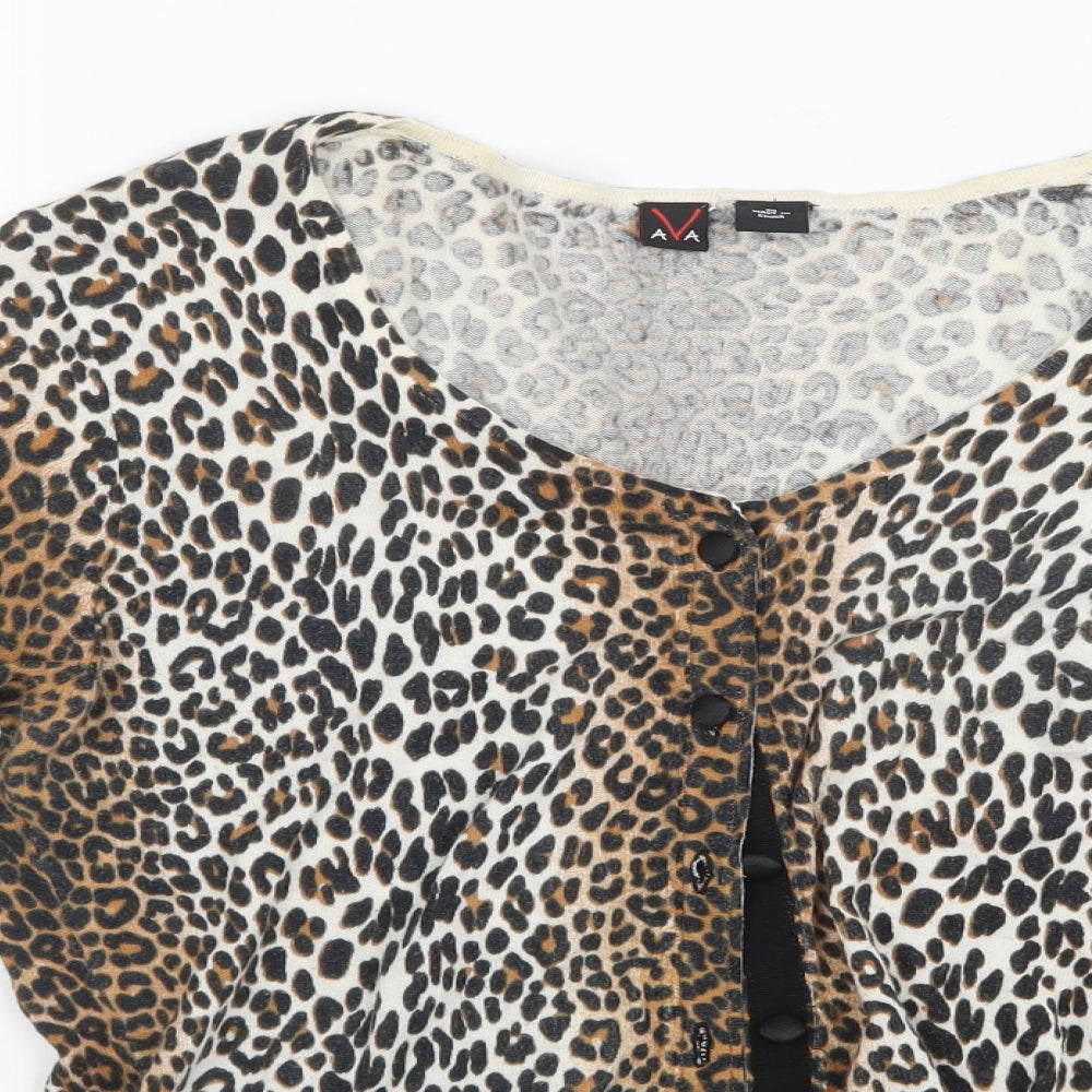 Ava Womens Brown Animal Print Knit Cardigan Jumper Size M