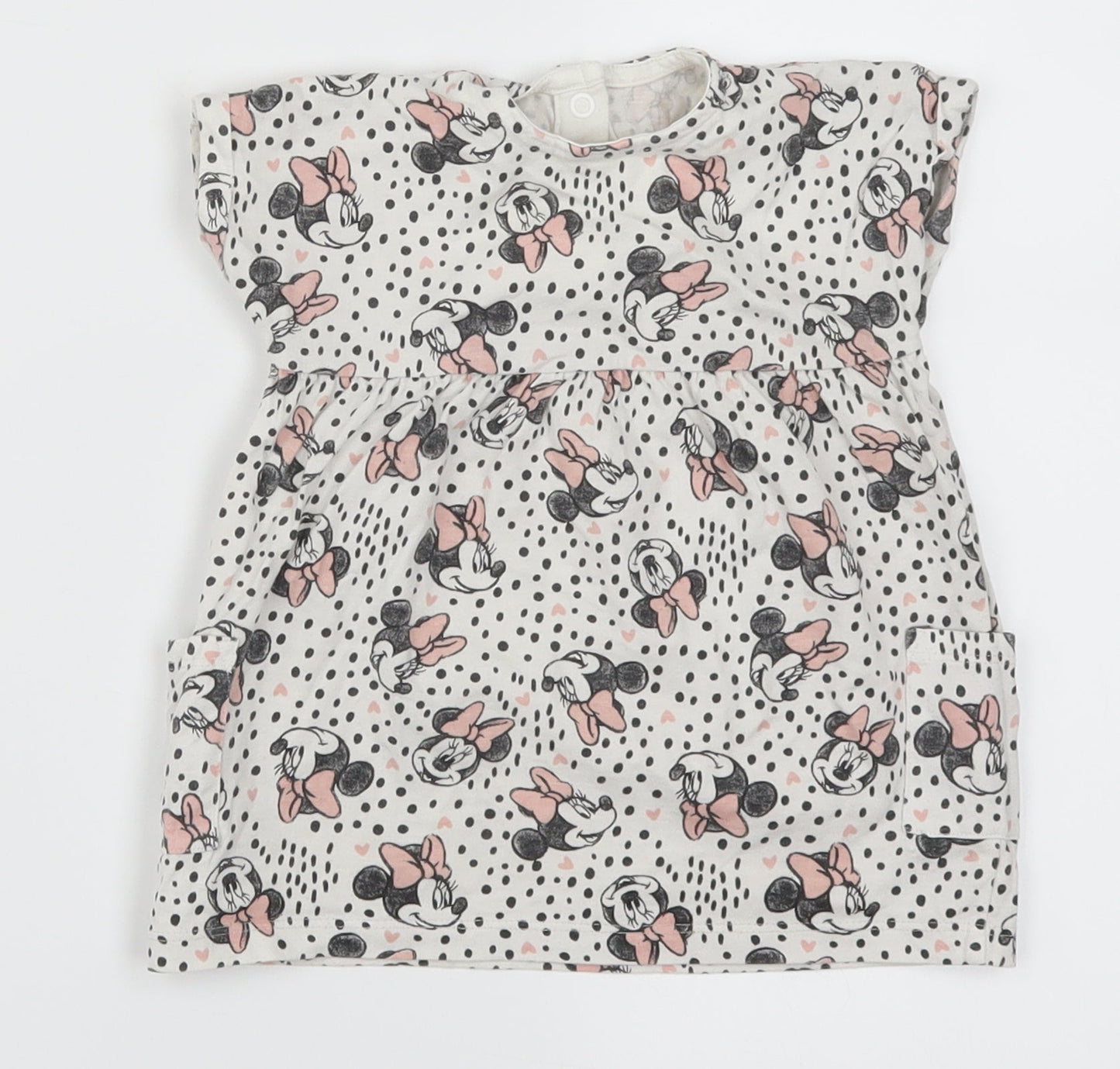 George Girls White Polka Dot  Skater Dress  Size 3-6 Months  - Minnie Mouse