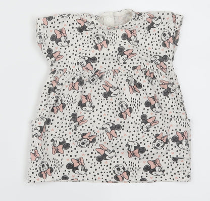 George Girls White Polka Dot  Skater Dress  Size 3-6 Months  - Minnie Mouse