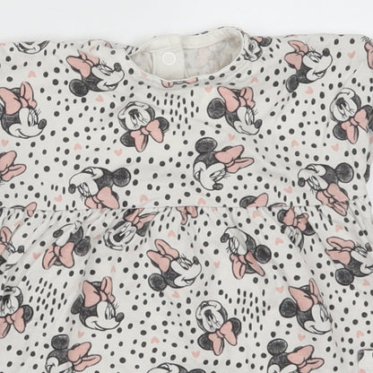 George Girls White Polka Dot  Skater Dress  Size 3-6 Months  - Minnie Mouse