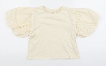 Womens UK Size 6 Zara Ivory Cropped T-Shirt