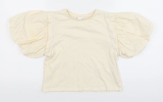 Womens UK Size 6 Zara Ivory Cropped T-Shirt