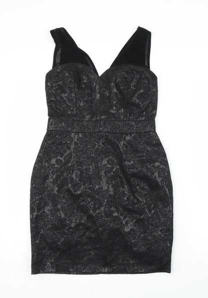 Preworn Womens Black Floral  Sheath  Size 10